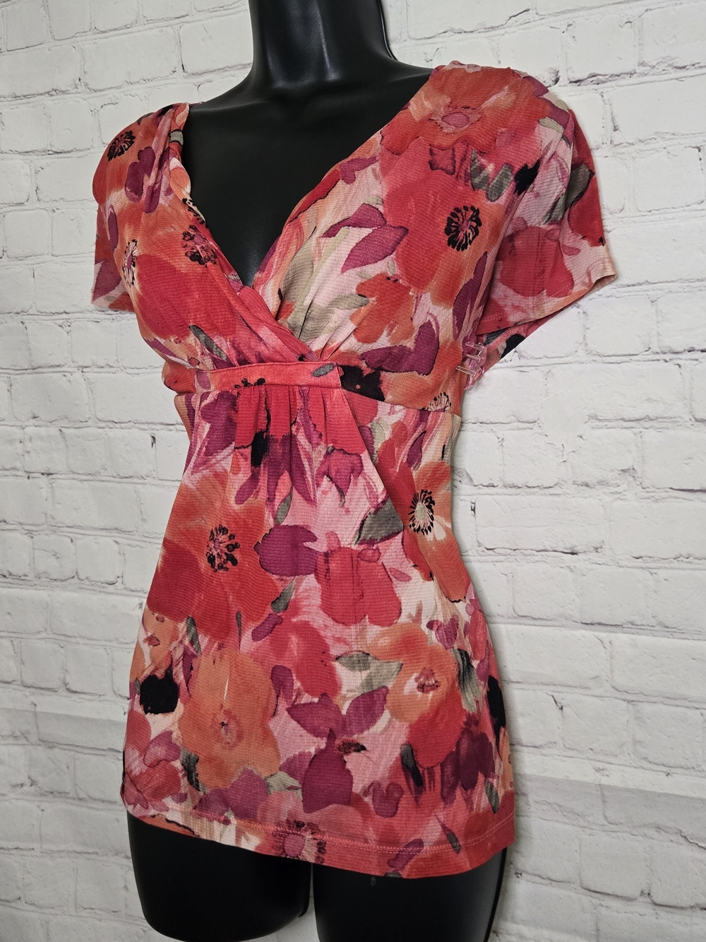 vintage y2k Pink floral mesh lined babydoll Fairy Garden Top Sz L